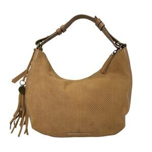 Lucky Brand Ebon Tan Perforated Nubuck Leather Small Hobo Shoulder Bag